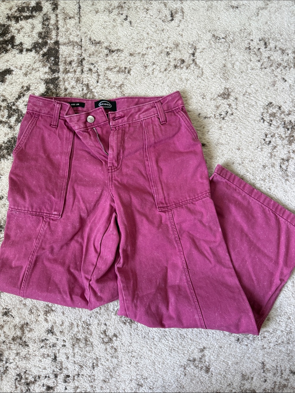 Cargo-Style Wide Leg Jeans in Vibrant Rose by Scoop